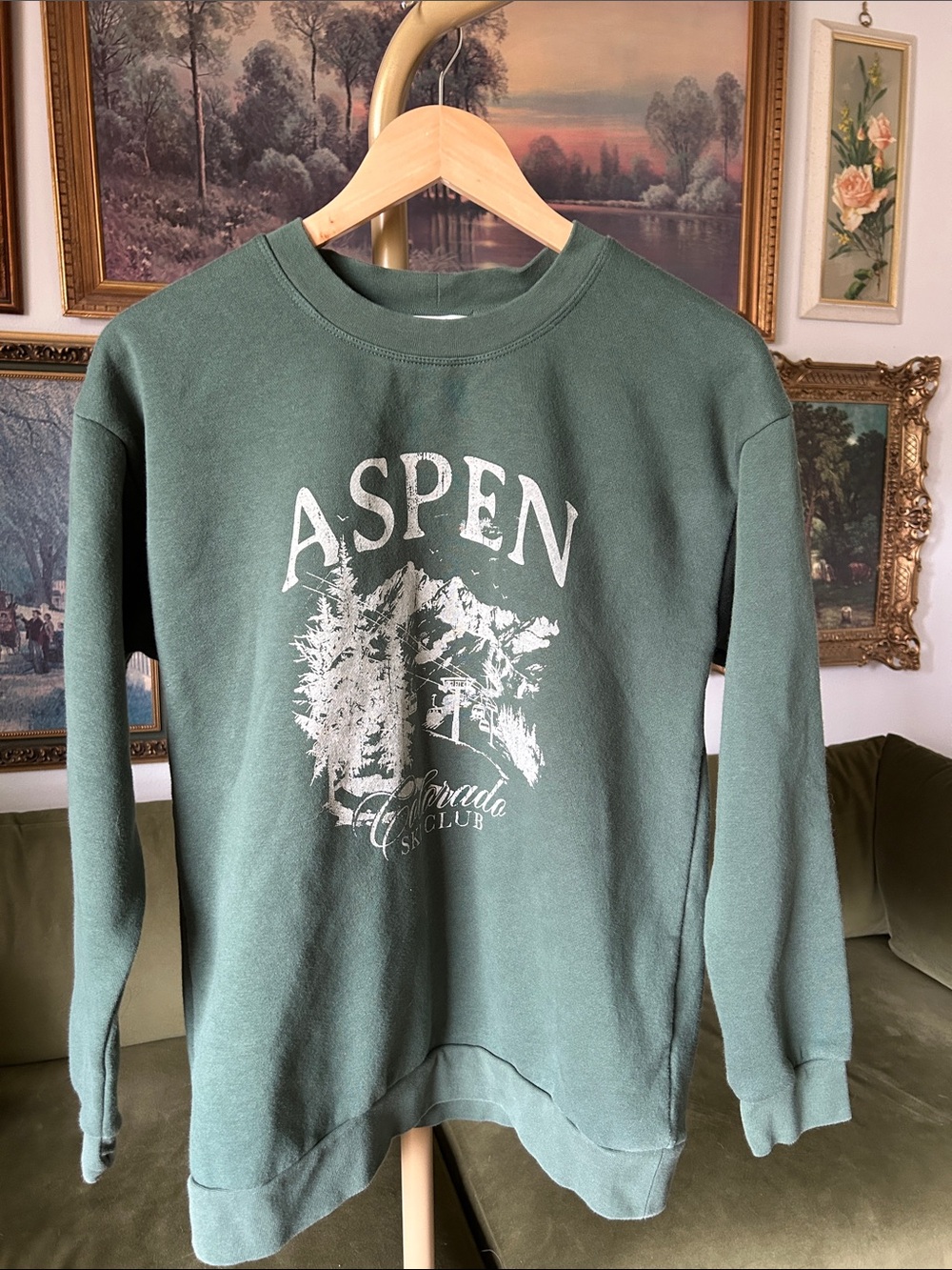 nine britton Aspen Graphic Crewneck Sweatshirt - Forest Green with White Print
